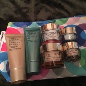Estée Lauder facial creams with makeup bag